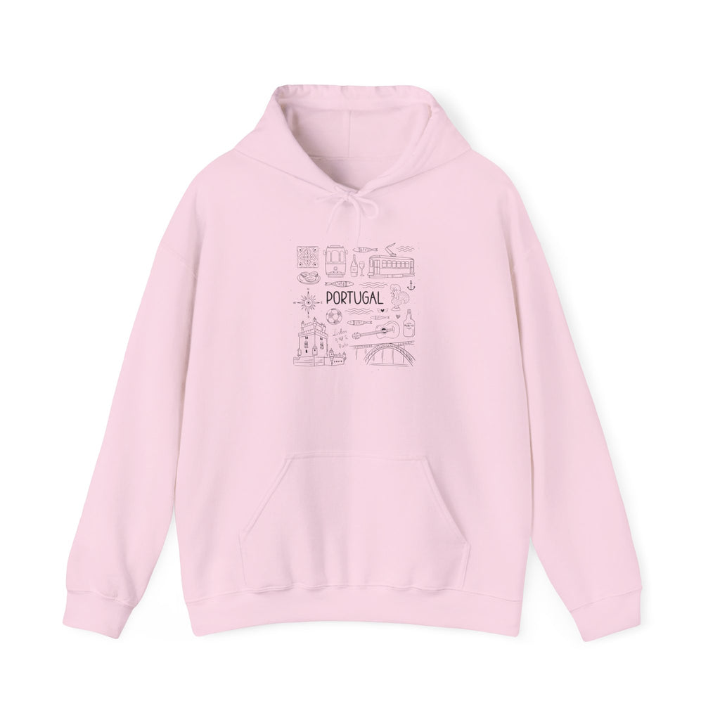 Portugal Landmark Illustration Hoodie | Lisbon Icons Travel Map Sweatshirt