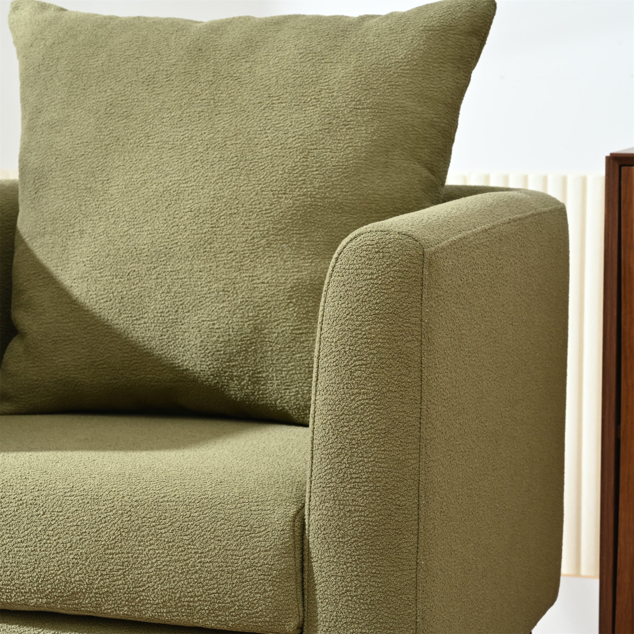 Modern Fabric Accent Chair, Upholstered Armchair for Living Room, Mid Century Fabric Lounge Chair w/Pillow, Comfortable Reading Chair with Wood Legs for Living Room, Bedroom, Reception Room (Olive)