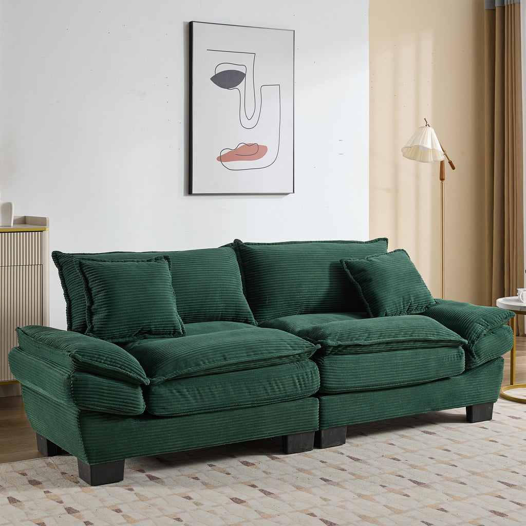 Corduroy Sofa Sleeper Couch Loveseat Sofa with Pillows Comfy Upholstered Deep Seat Sofa for Bedroom,Living Room,Apartment,Office,Dorm-Green Corduroy