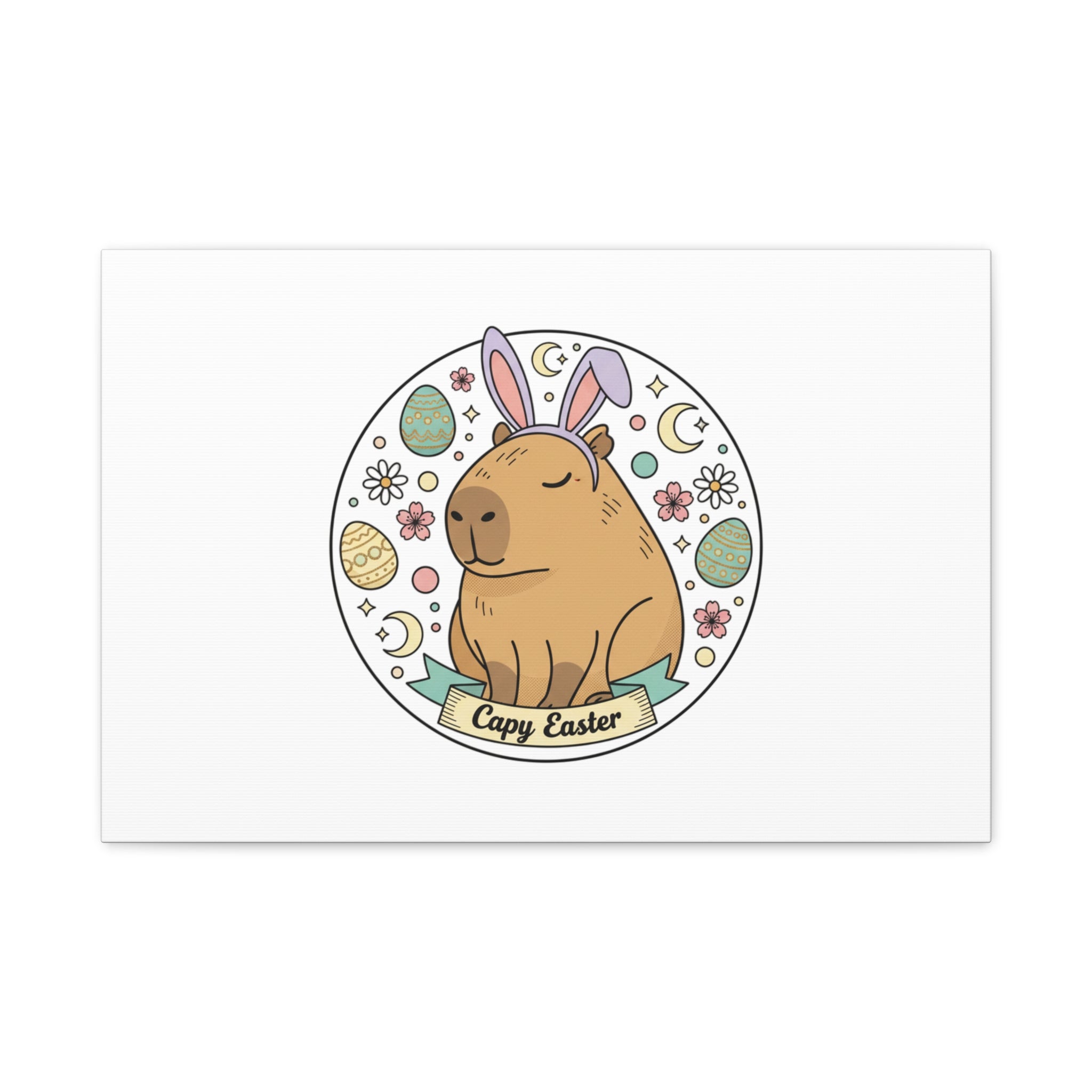 Capy Easter Canvas, pastel bunny aesthetic | cottagecore spring wall art