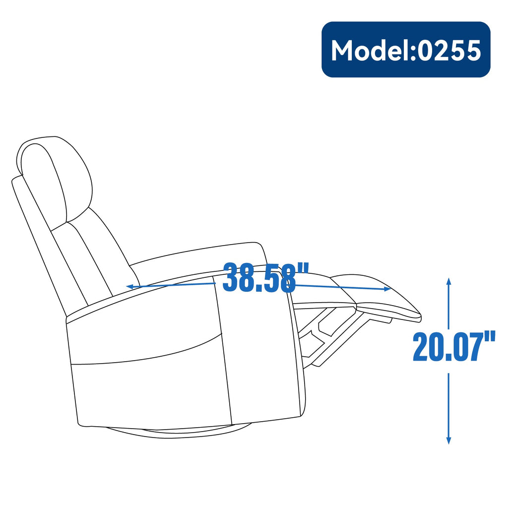 Heat Massage Manual Recliner Chair with Rocker and Swivel in Fabric for Living Room, Orange
