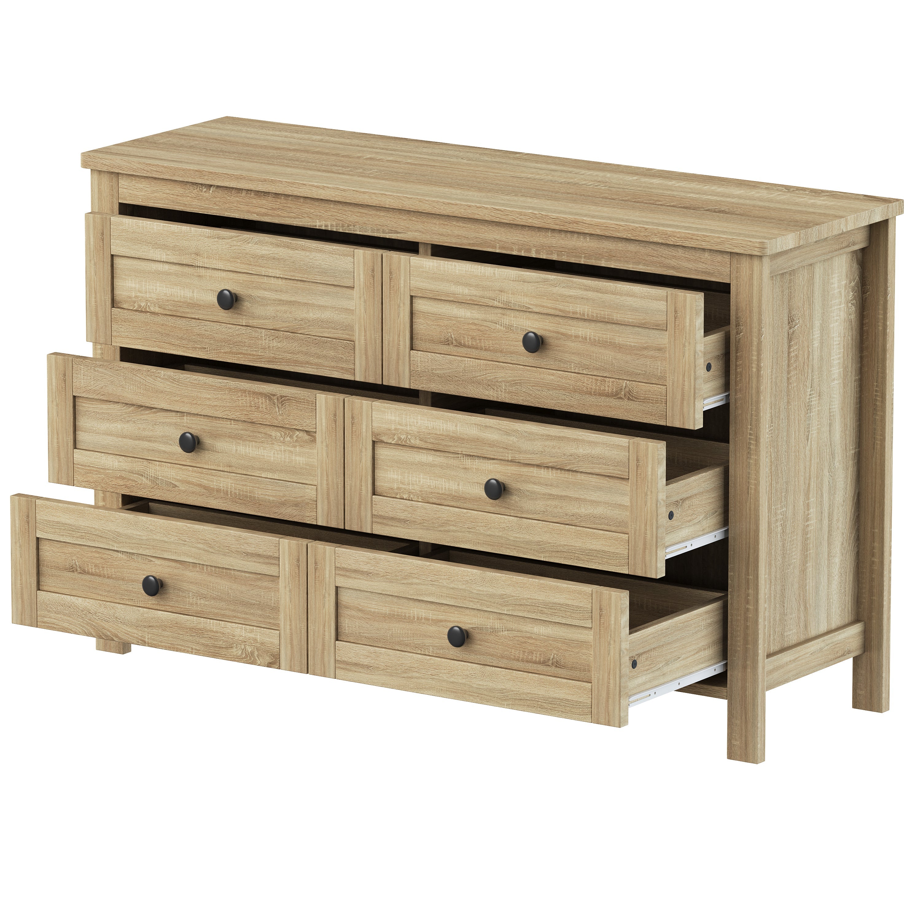 3-Pieces Bedroom Sets Queen Size Farmhouse Platform Bed with Double Sliding Door Storage Headboard and Charging Station, Storage Nightstand and Dresser, Natural