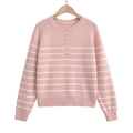 Striped round neck long sleeved loose plush sweater