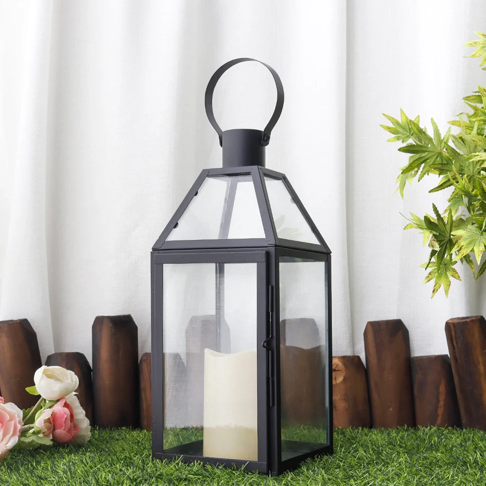 16"High Stainless Steel Black Candle Lanterns