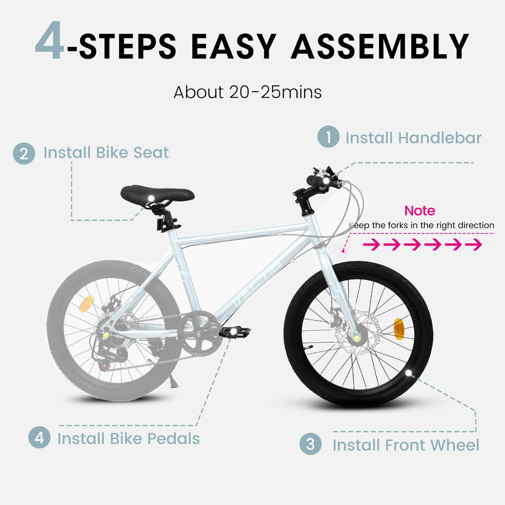 A20183 Kids Bike for 6-12 Years Old, 20 Inch Children's Bicycle for Boys Girls, 7-Speed Steel Frame, , Dual Disc Brakes, 20x1.75 Inch Tires Road Bike, 4 Color Options