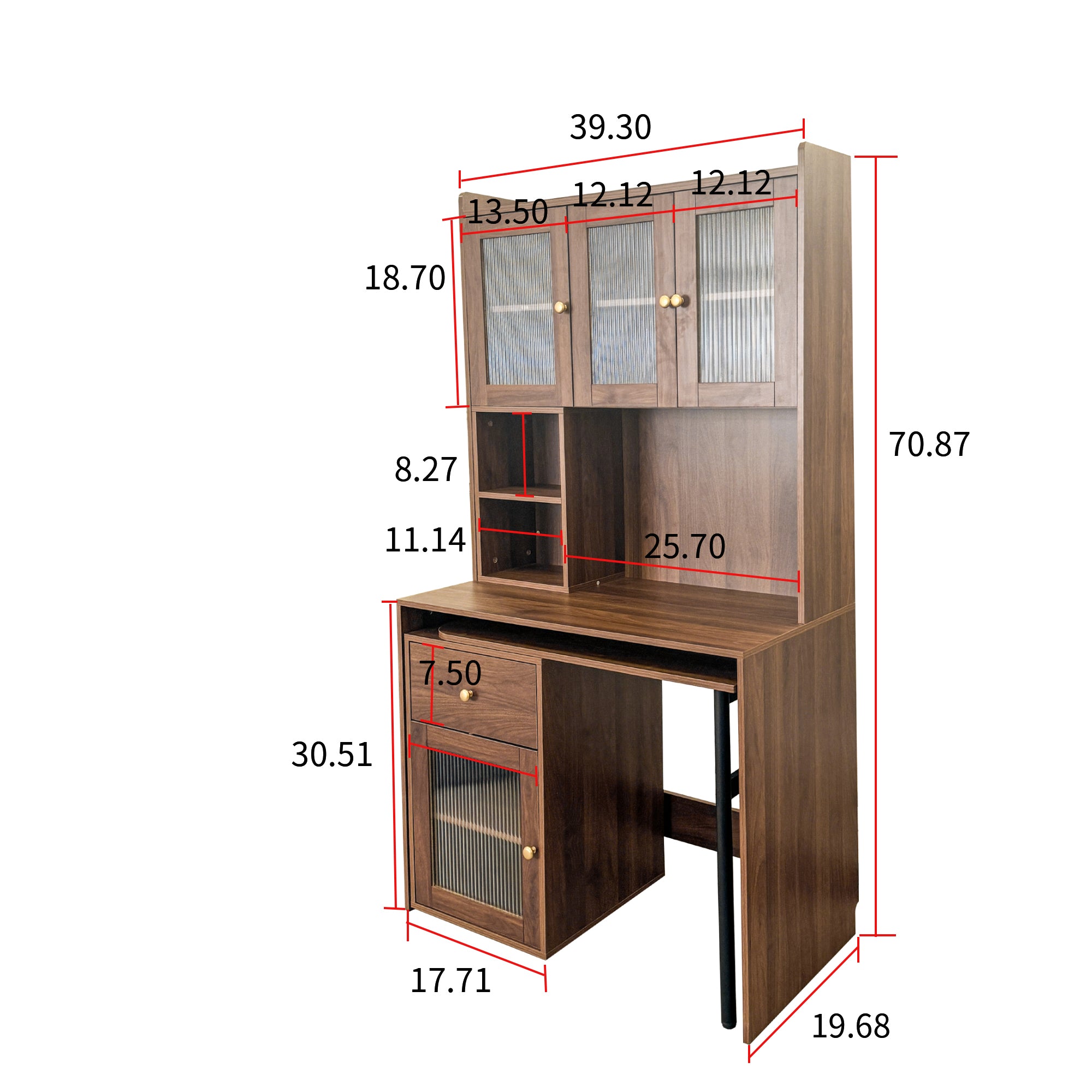 Computer Desk with glass door for Home Office or Study desk,  Bookshelf & Hutch, Computer Desk with 90 Degree Rotating Desktop,Large Working Space