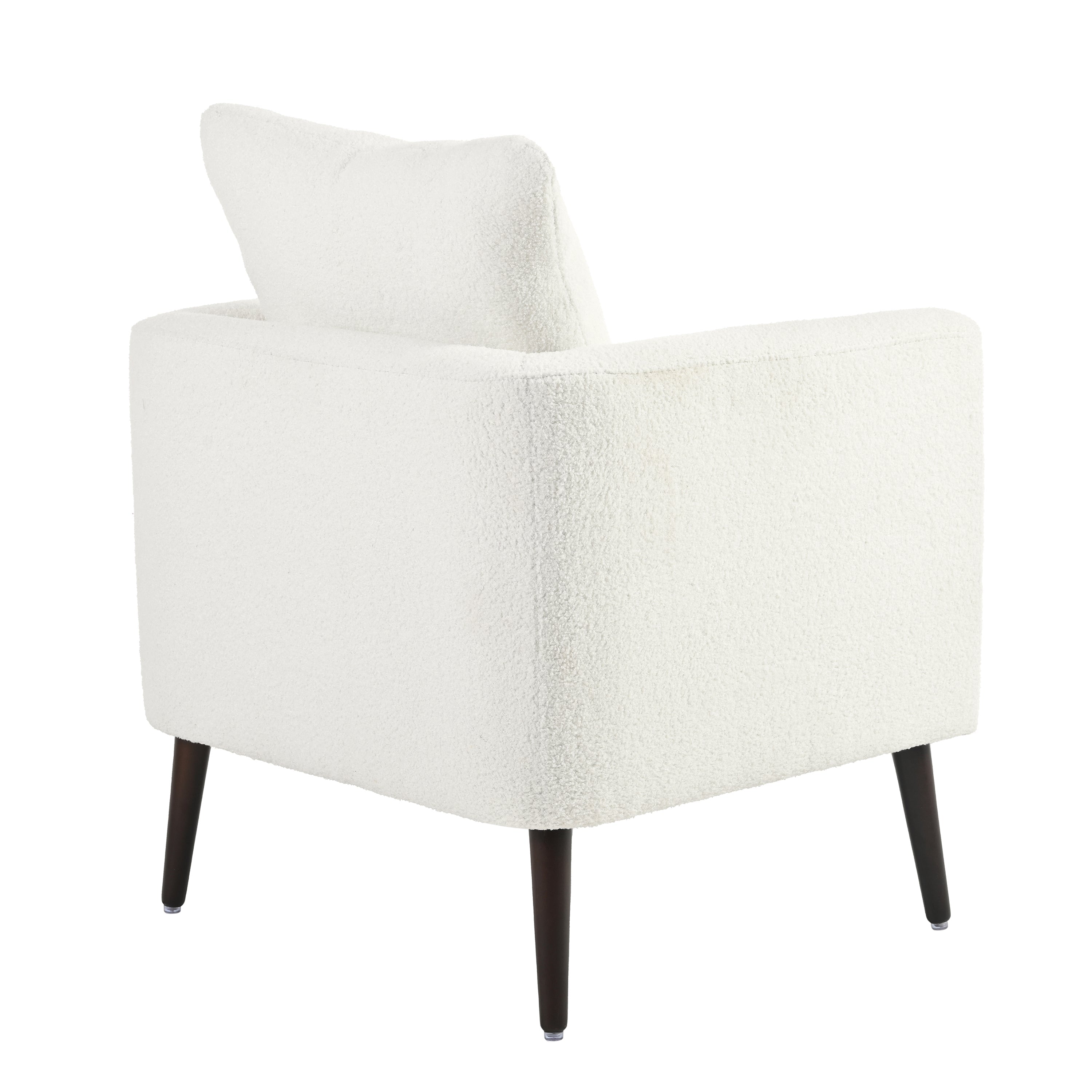 Modern Teddy Fabric Accent Chair - Mid-Century Upholstered Armchair with Pillow and Wood Legs for Living Room, Bedroom, or Reception Room - White