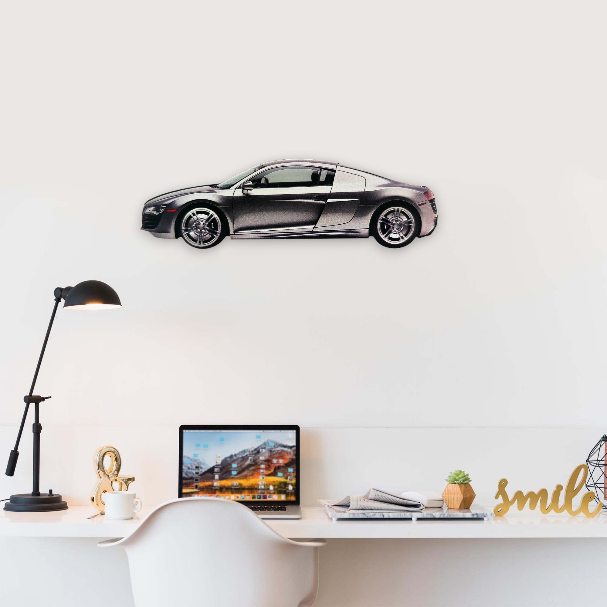 2007 Audi R8 (1) Metal Car Wall Art, Color 2D Diecast Car Decor, Silhouette Metal Wall Art, Gift For Car Lovers, Detailed Color Metal Car