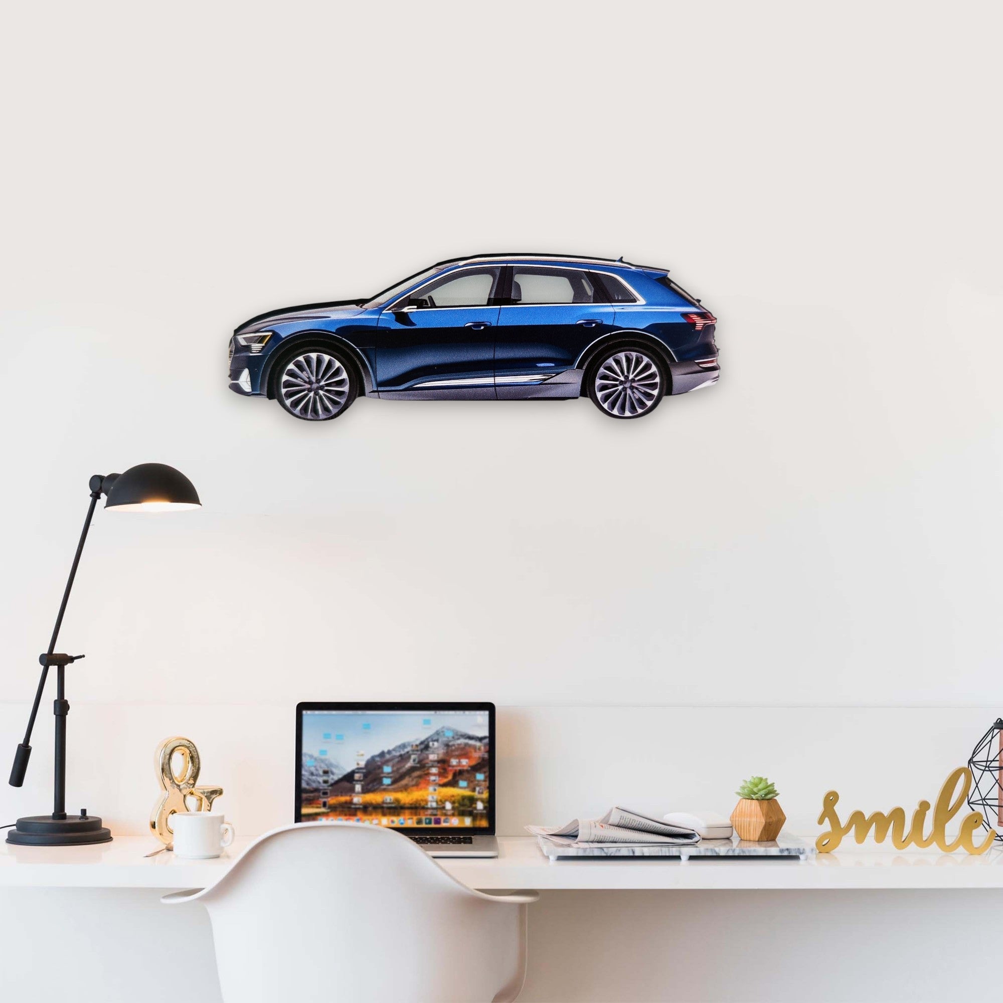2019 Audi e-tron (1) Metal Car Wall Art, Color 2D Diecast Car Decor, Silhouette Metal Wall Art, Gift For Car Lovers, Detailed Color Metal Car