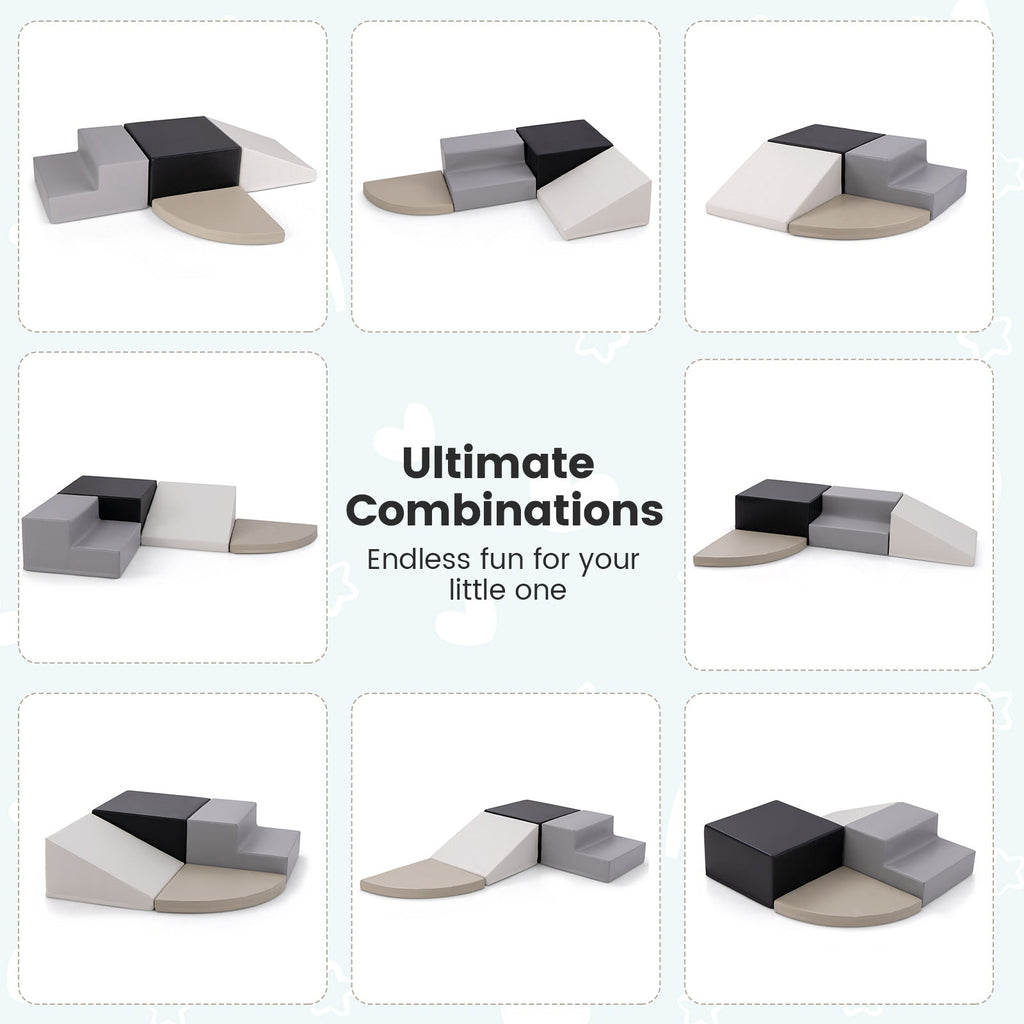 4-Piece Climb and Crawl Foam Block Play Set for Infant Baby-Black