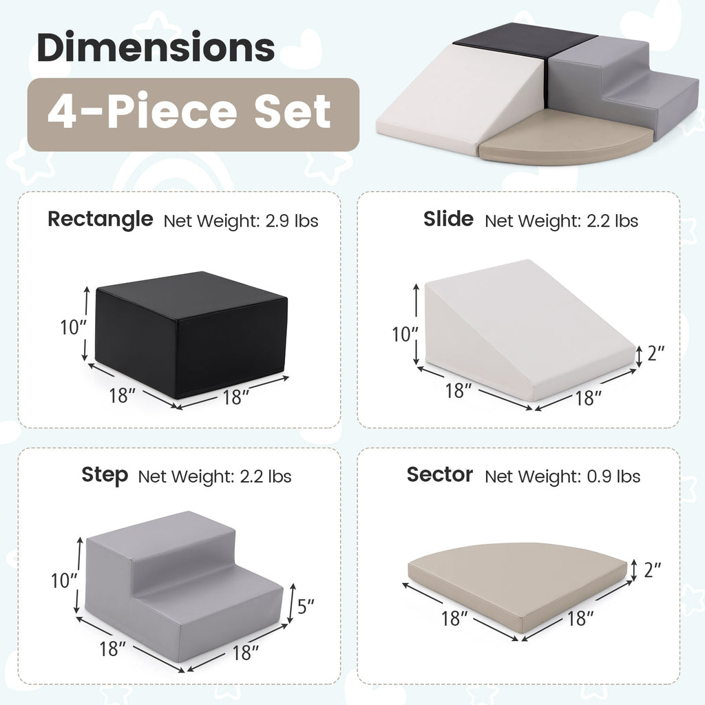 4-Piece Climb and Crawl Foam Block Play Set for Infant Baby-Black