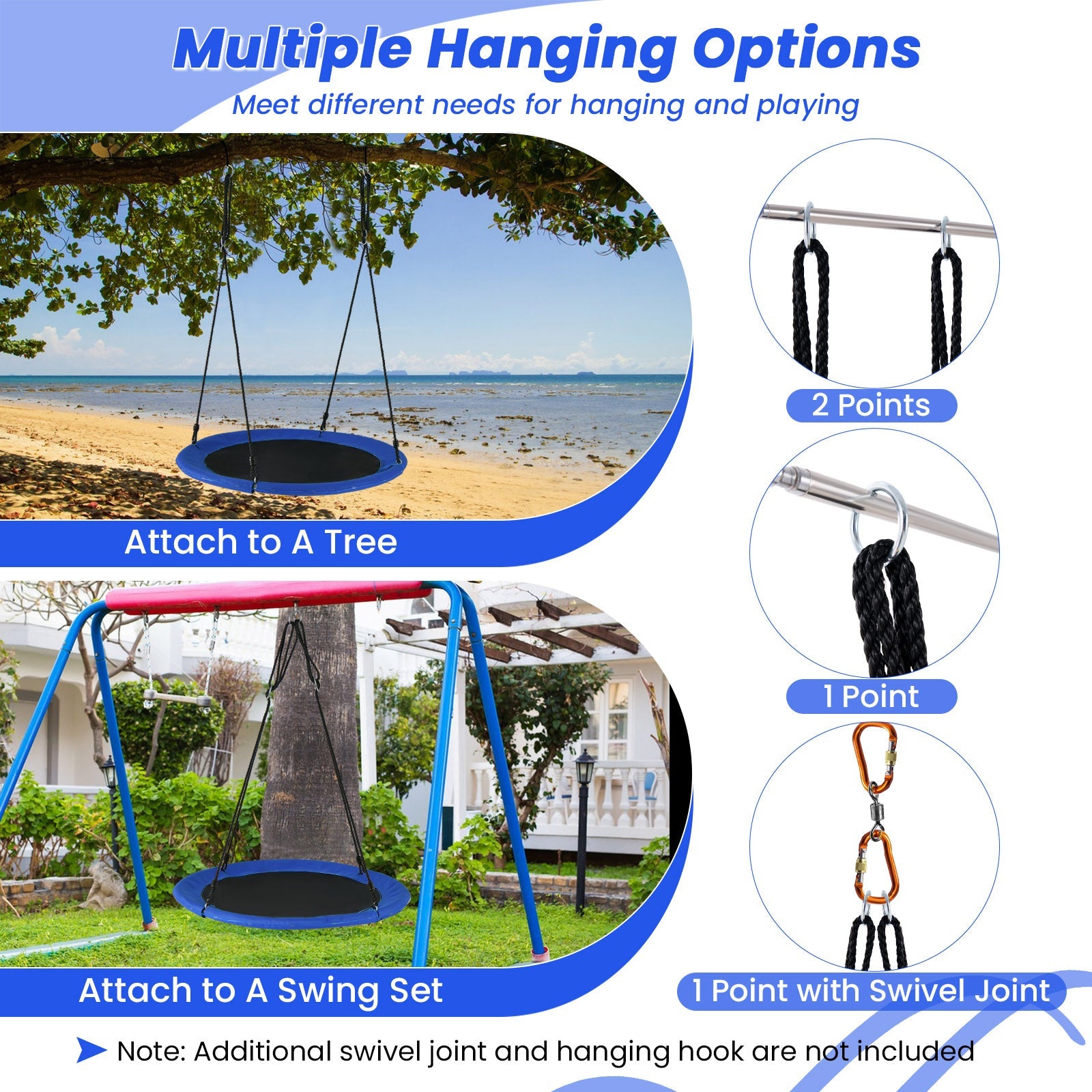40 Inches Saucer Tree Swing Round with Lights for Kids and Adults-Navy