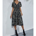 Boho V Neck Floral Print Short Sleeve Mini Dress Cute Smocked Waist Short Dress