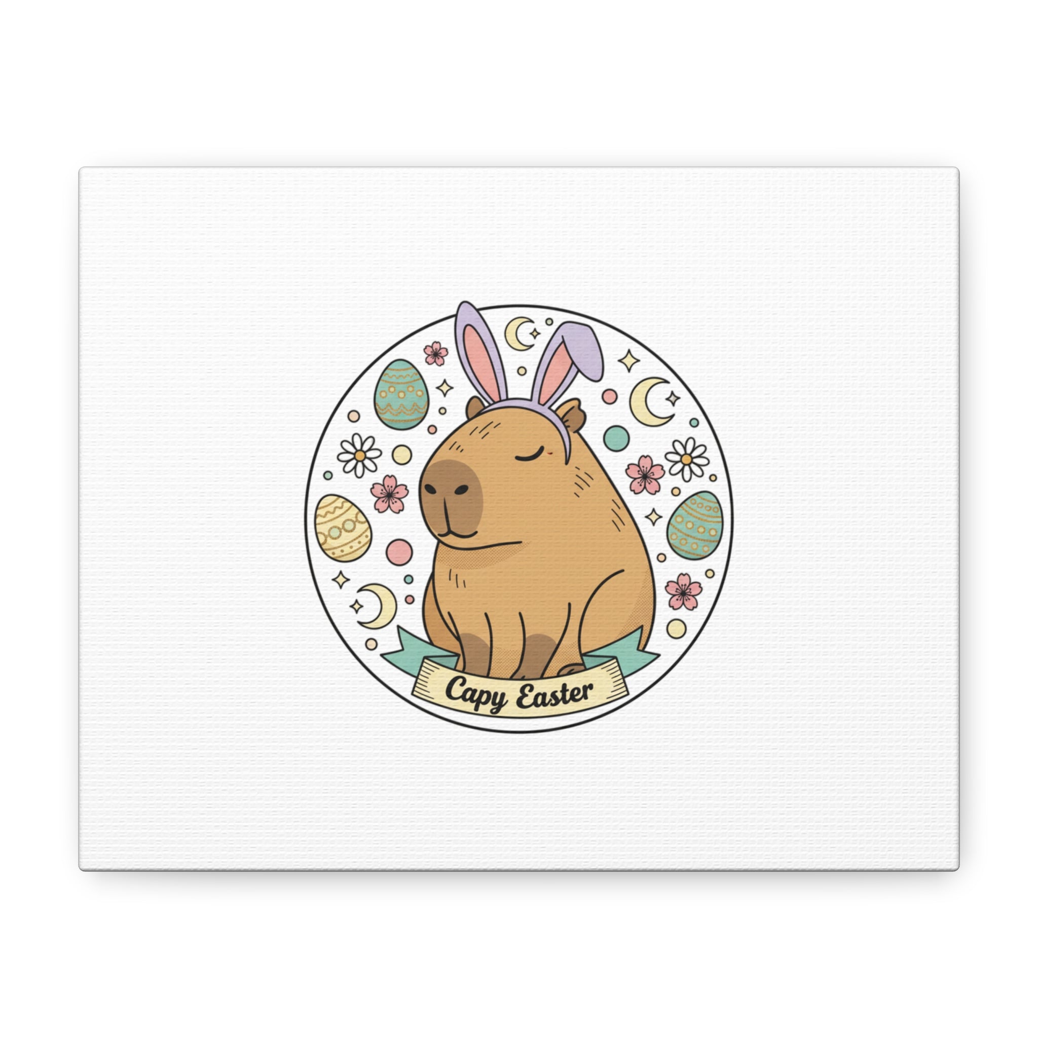 Capy Easter Canvas, pastel bunny aesthetic | cottagecore spring wall art