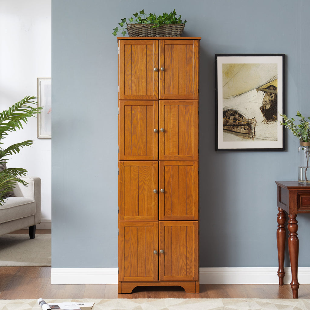 72.4' Tall Storage Cabinet Tall Storage Cabinet with 8 Doors and 4 Shelves ,Bookshelf Living Room, Kitchen, Dining Room, Office  Freestanding Storage Cabinet,Oak