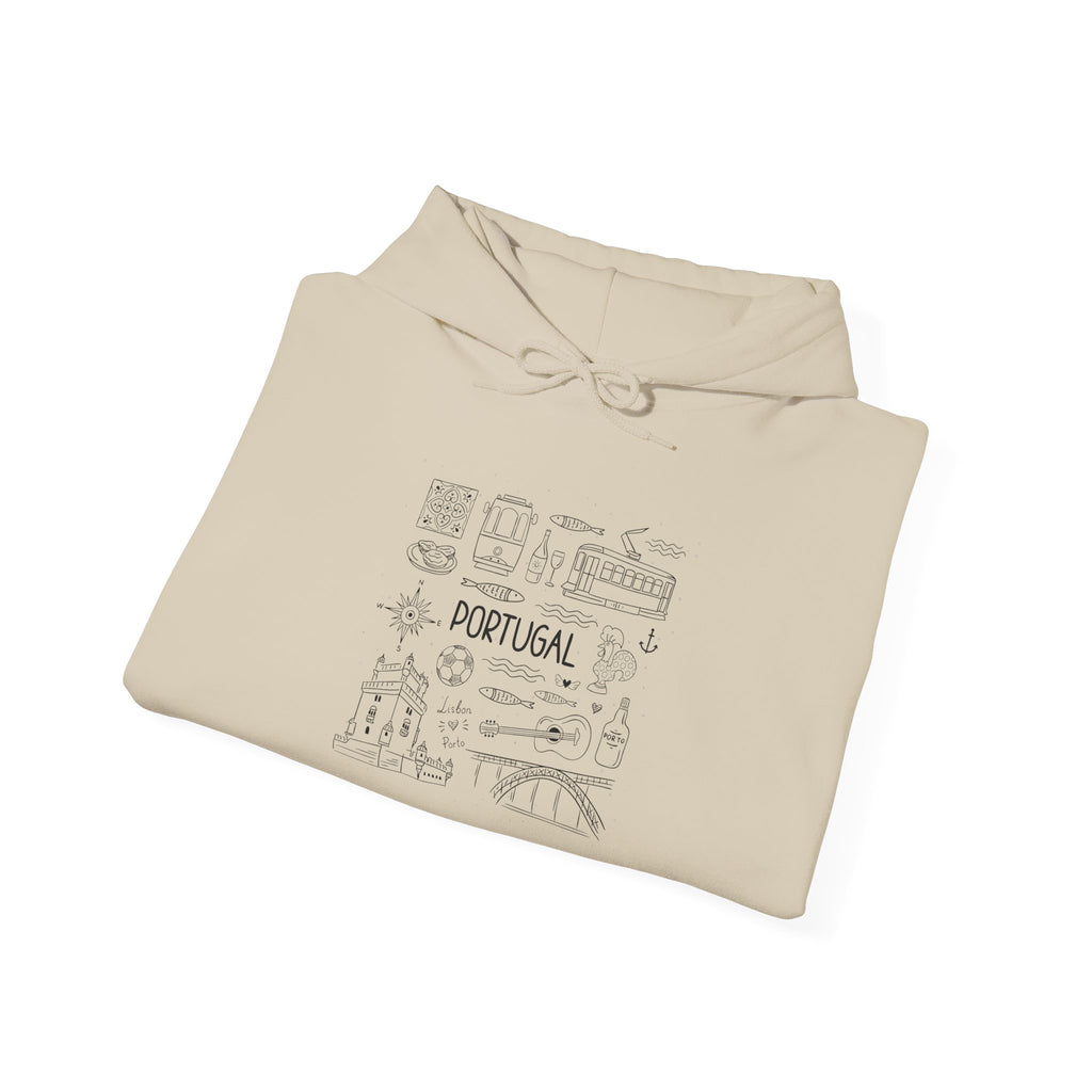 Portugal Landmark Illustration Hoodie | Lisbon Icons Travel Map Sweatshirt