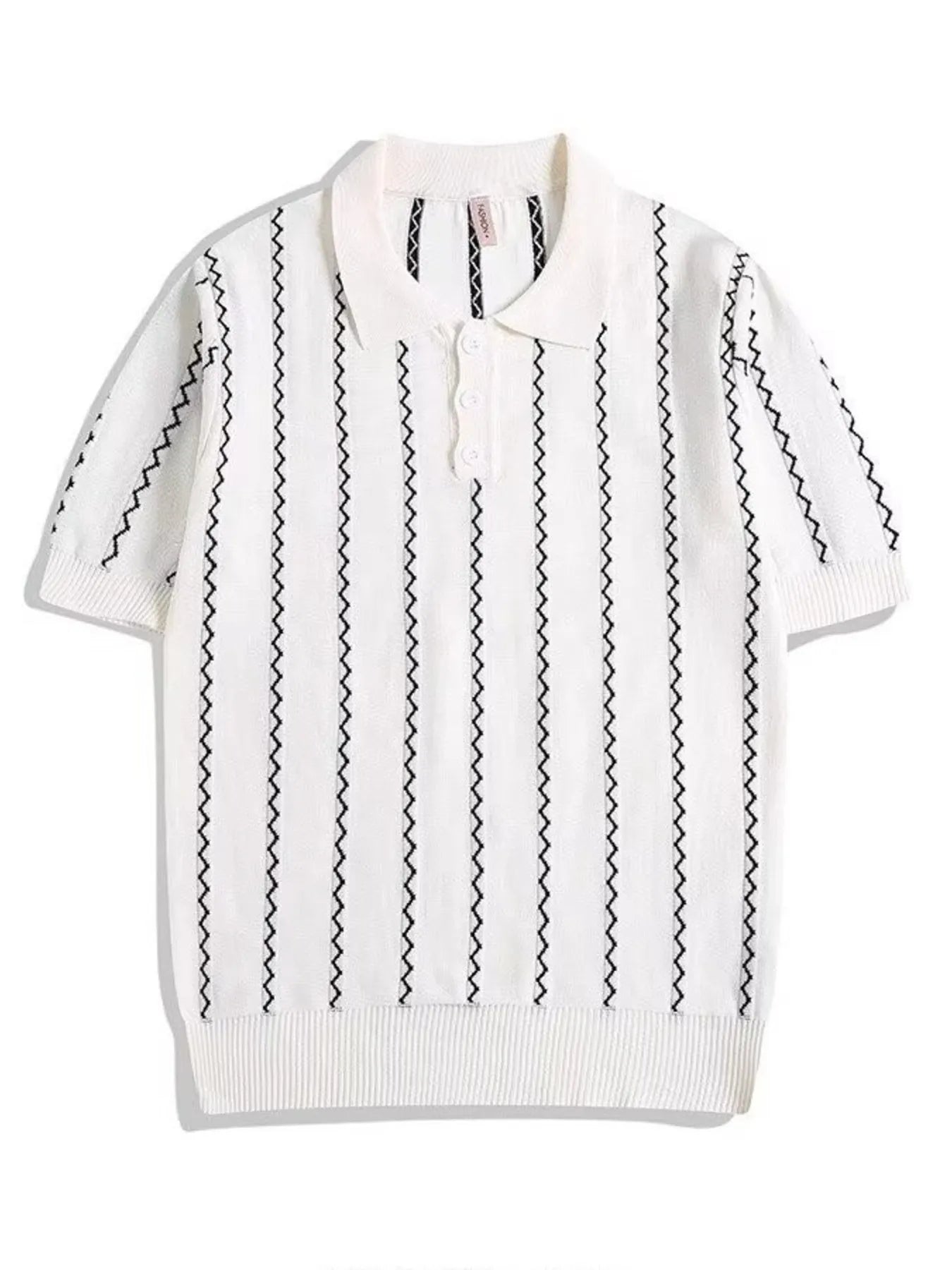 Zigzag Striped Knit Polo Plus Size