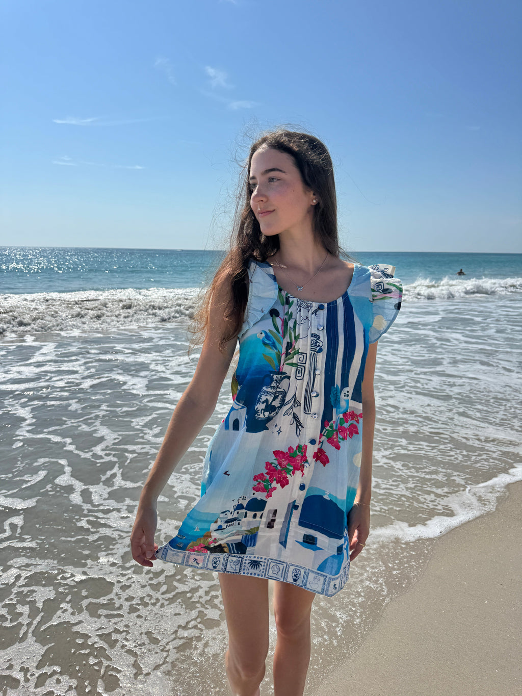 Ruffle Sleeve Pintuck Mini | Limited Edition | Santorini