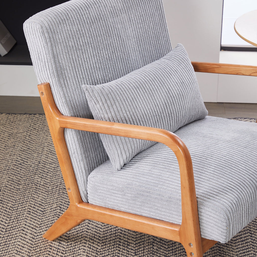 Mid-Century Modern Accent Chair with Pillow, Upholstered Arm Chair in Antique Dark Grey, Solid Wood Frame(Antique Dark Grey)