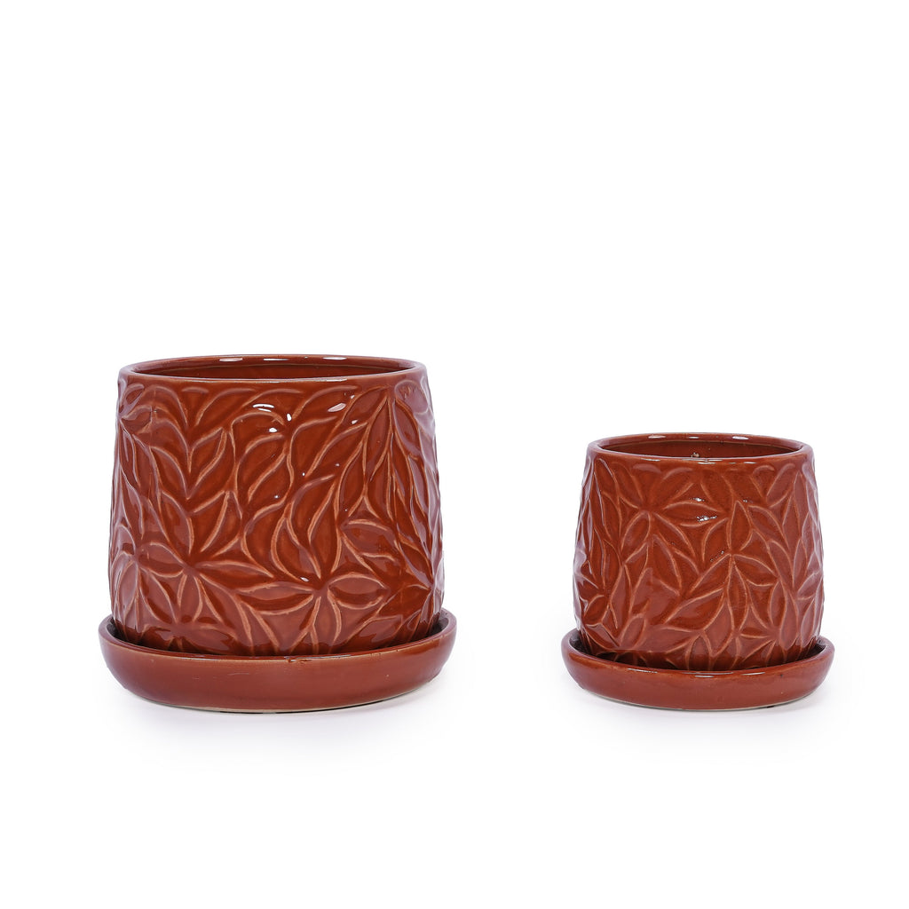 Set of 2 Ceramic Flowerpot, 7' Modern Planter for Patio, Garden, Windowsill - Red