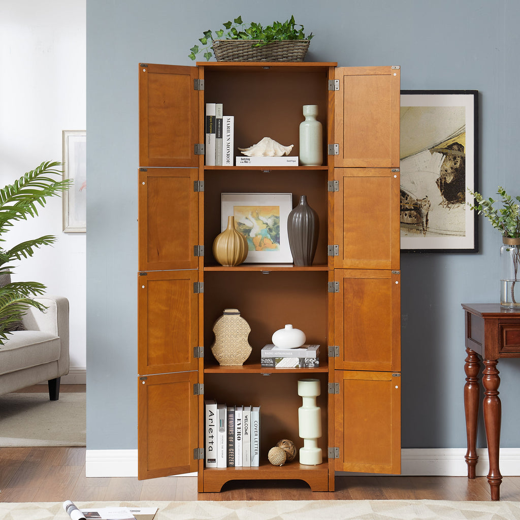72.4' Tall Storage Cabinet Tall Storage Cabinet with 8 Doors and 4 Shelves ,Bookshelf Living Room, Kitchen, Dining Room, Office  Freestanding Storage Cabinet,Oak