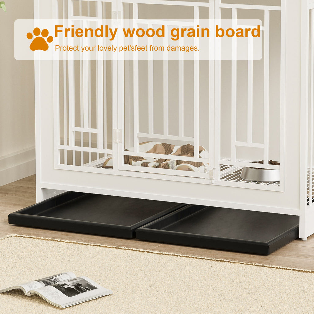 43.3 Inch Wooden Dog Crate Furniture with Divider and Storage, White