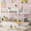 Low Twin Over Twin Bunk Bed, Floor Bunk Bed with Ladder, Solid Wood Twin Bunk Bed for Kids & Juniors, White(Expect Arrival Date 2025/11/25)