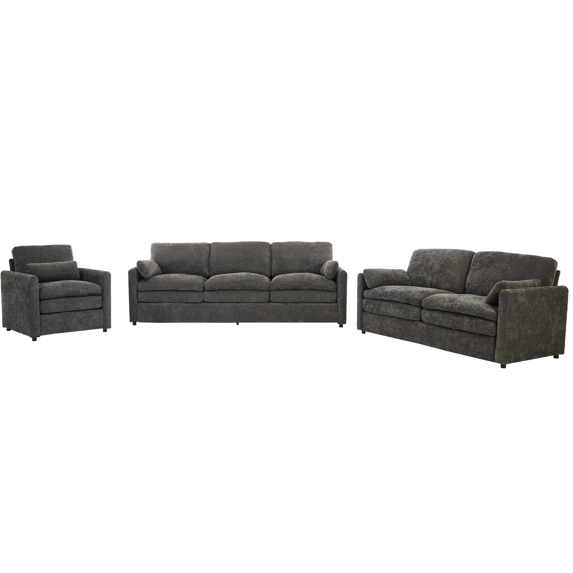 Cozy Upholstered Sofa Set Oversized Comfy Cloud Sofa Double Cushion Sofa Group Plush Cushion Sofa Couch for Living Room, Grey