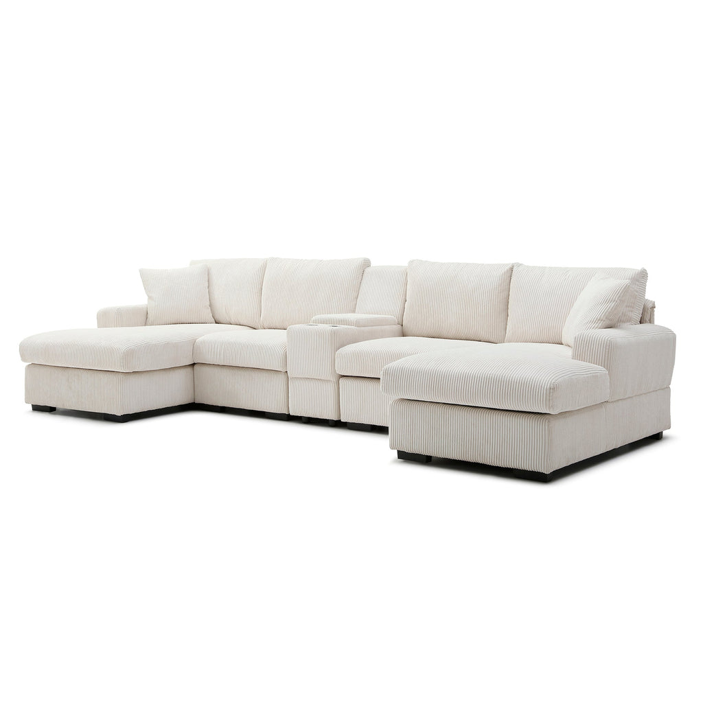 U Shaped Cloud Couch Sectional Sofa for Living Room,126' Oversized Comfy Cloud Sofa with Console,Cup Holder ,Double Chaise, Beige