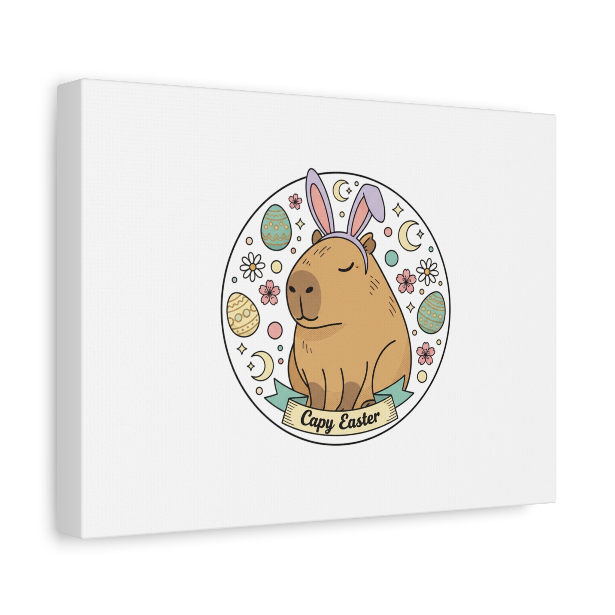 Capy Easter Canvas, pastel bunny aesthetic | cottagecore spring wall art