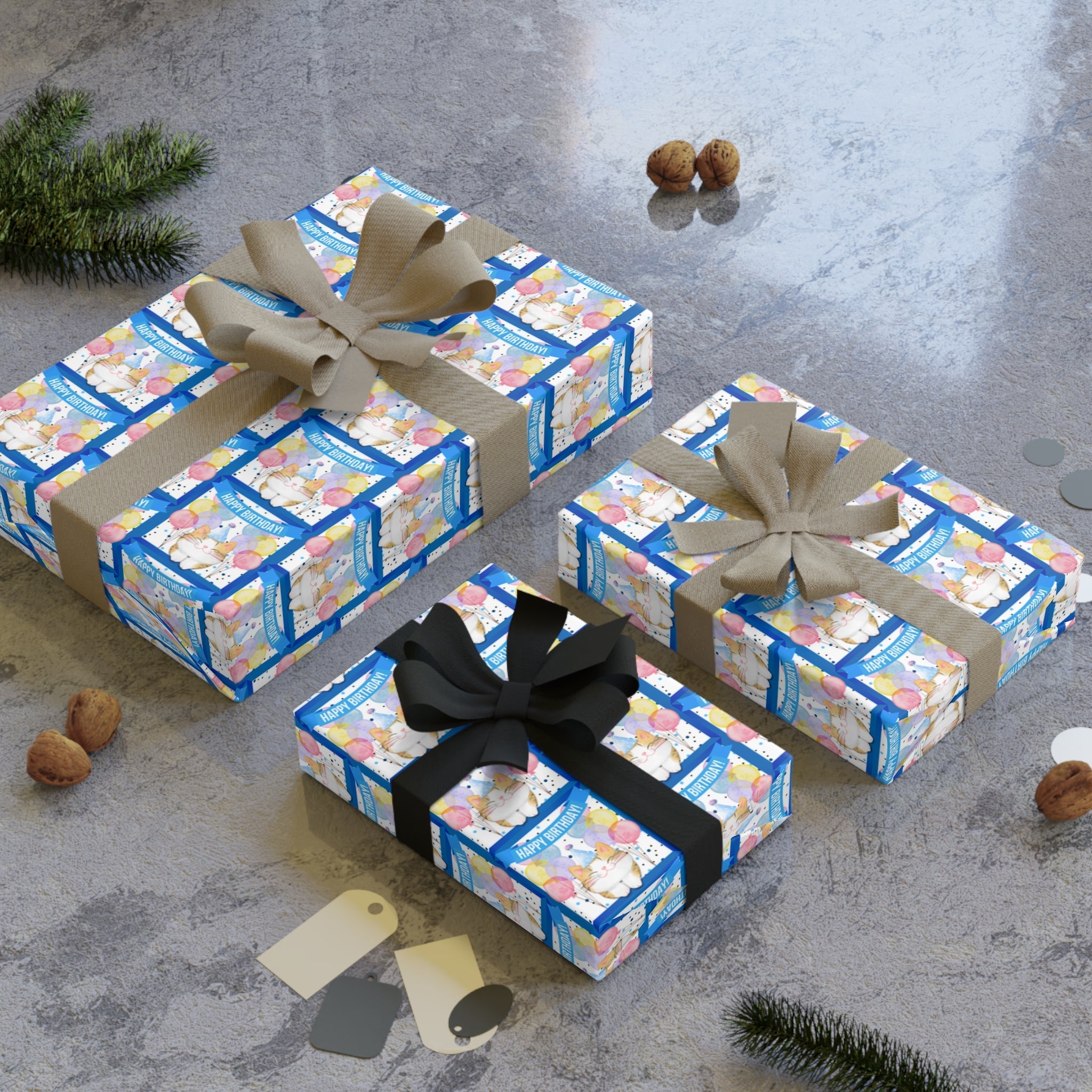 Little Boy Kitty Birthday Wrapping Paper Rolls - 1pc Gift Wrap