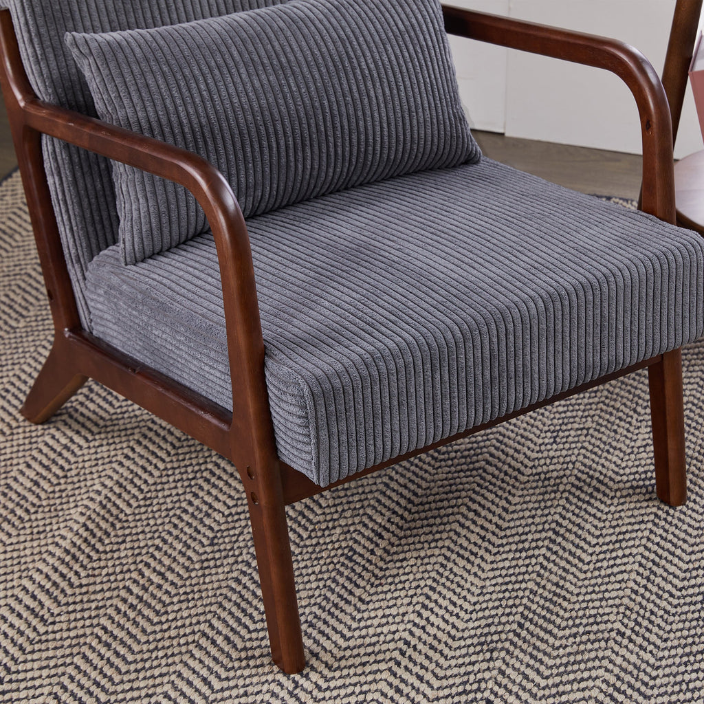 Mid-Century Modern Accent Chair with Pillow Upholstered in Antique Dark Grey Polyester and Solid Wood Frame(Antique Dark Grey)