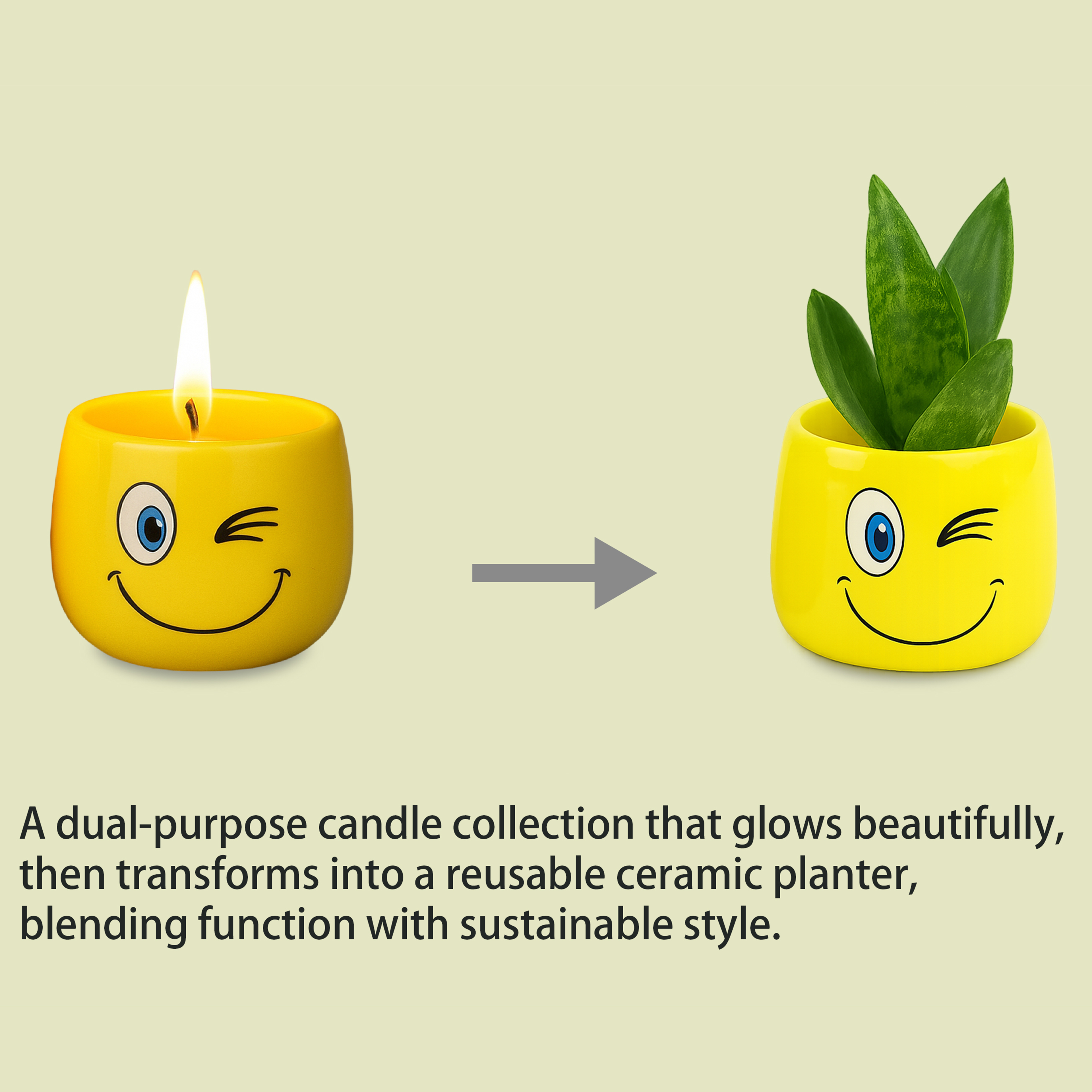 Emoji Ceramic Candle Holder Set – 2-Piece Scented Candle Cups
