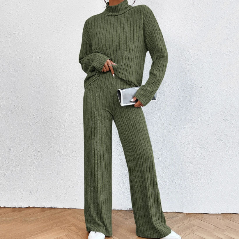 Leisure Turtleneck Knitting Long-sleeve Sweater Loose Trousers Two-piece Set