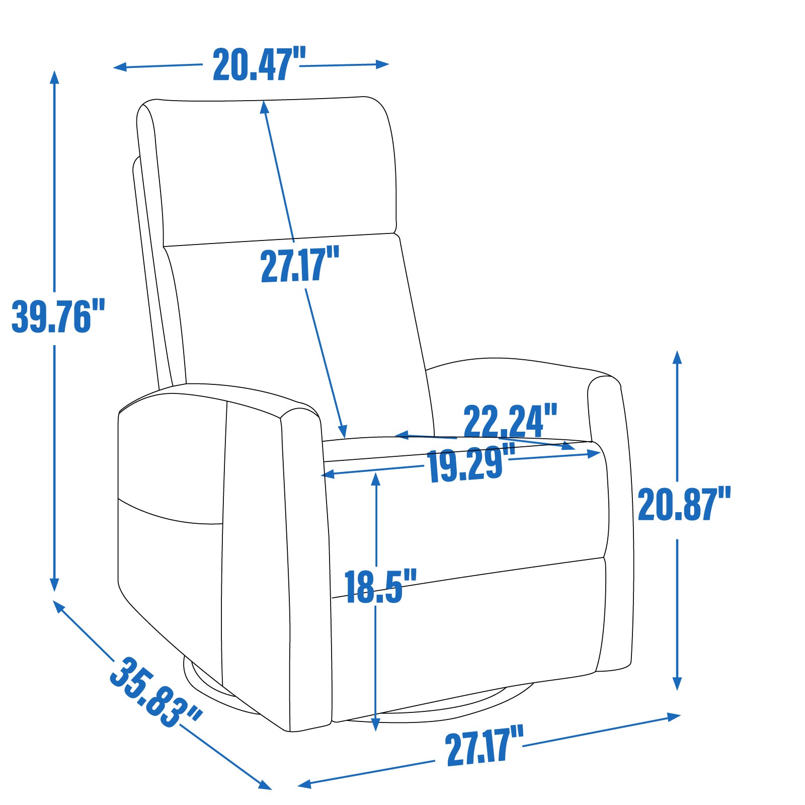 Heat Massage Manual Recliner Chair with Rocker and Swivel in Fabric for Living Room, Grey