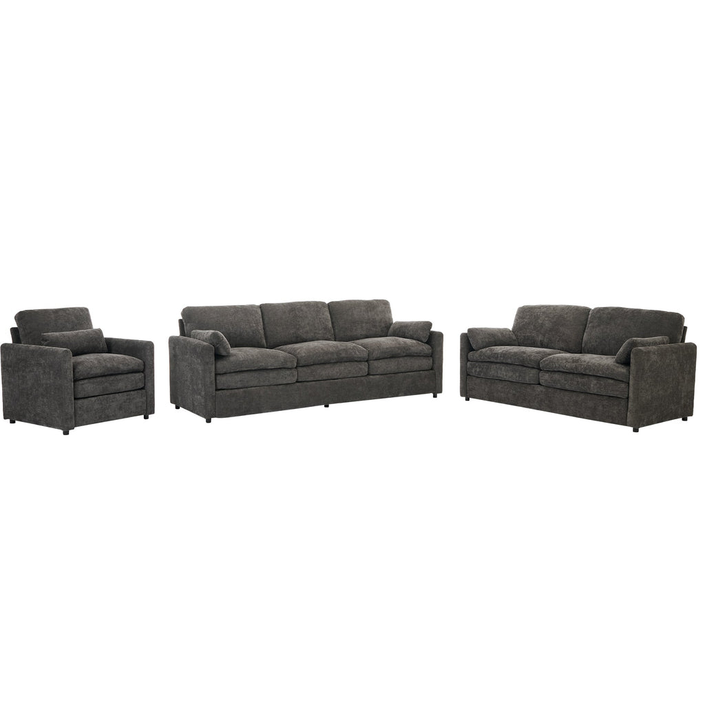 Cozy Upholstered Sofa Set Oversized Comfy Cloud Sofa Double Cushion Sofa Group Plush Cushion Sofa Couch for Living Room, Grey