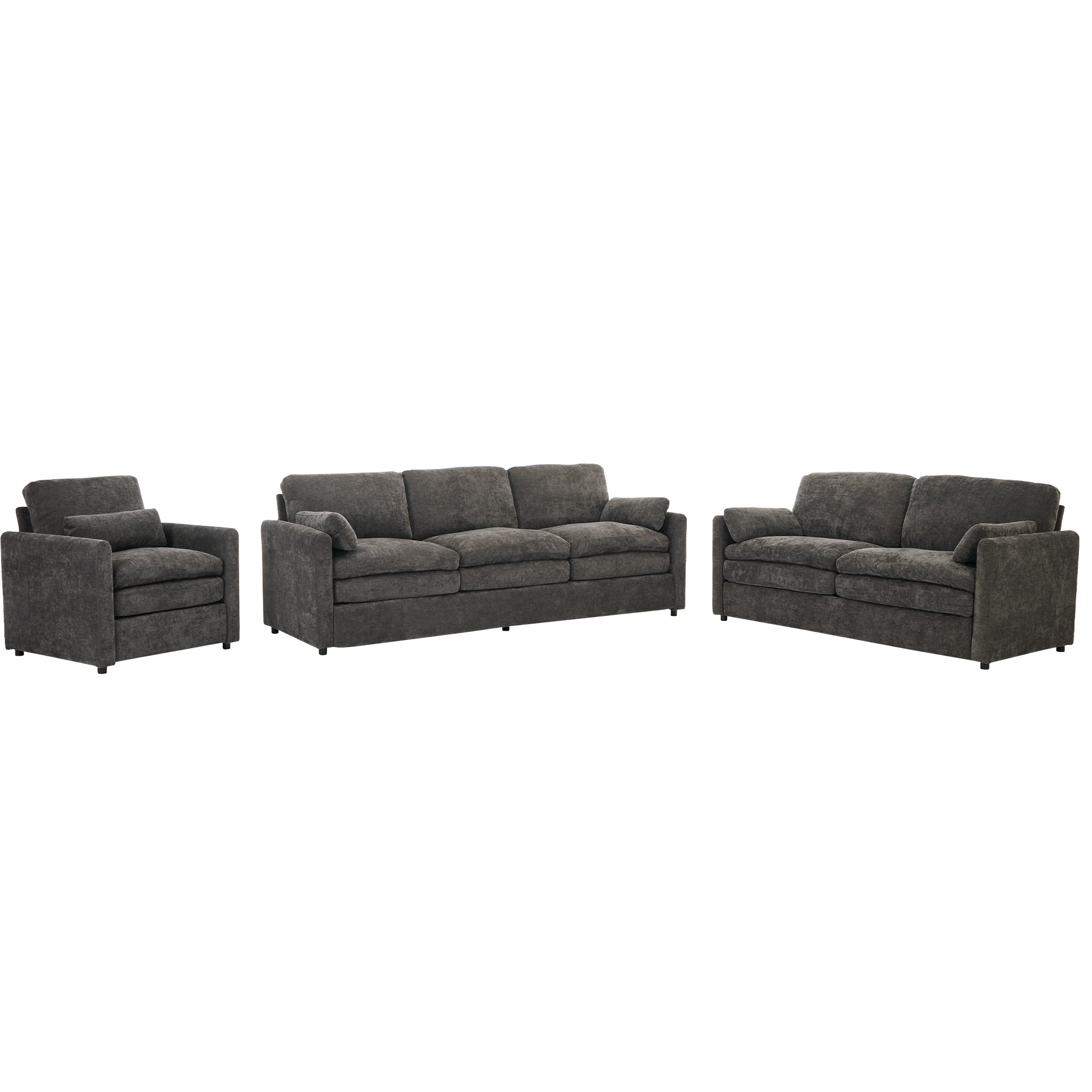 Cozy Upholstered Sofa Set Oversized Comfy Cloud Sofa Double Cushion Sofa Group Plush Cushion Sofa Couch for Living Room, Grey