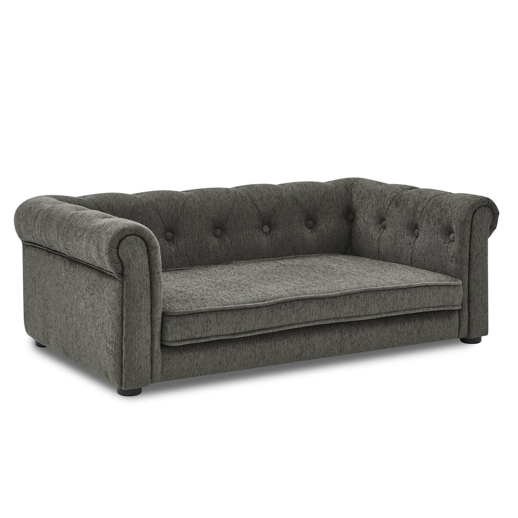 Modern Style Elegant Rectangle Pet Bed for Small and Medium Dogs, Durable Elevated Dog Sofa, Dark Grey Foam
