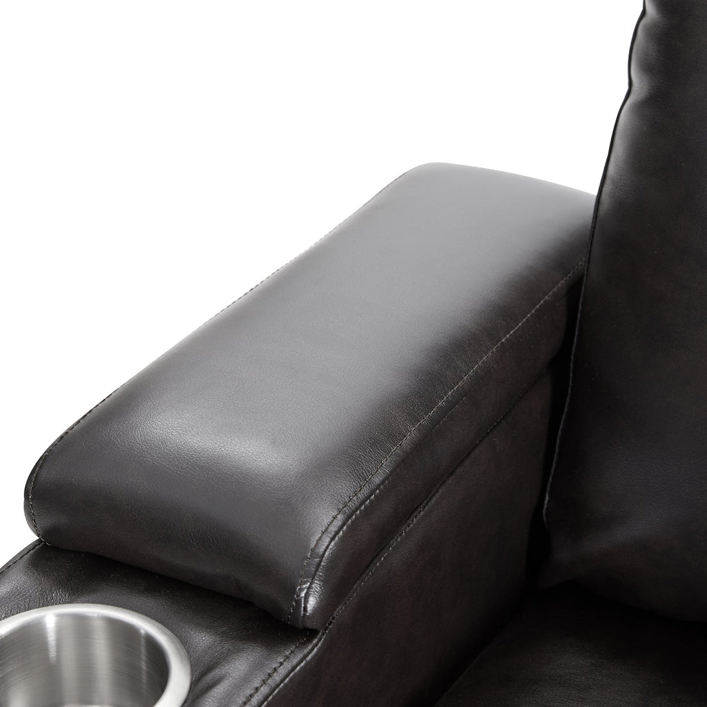Power Motion Recliner with USB Charging Port, Hidden Arm Storage, and 360° Swivel Tray Table, Black PU Leather