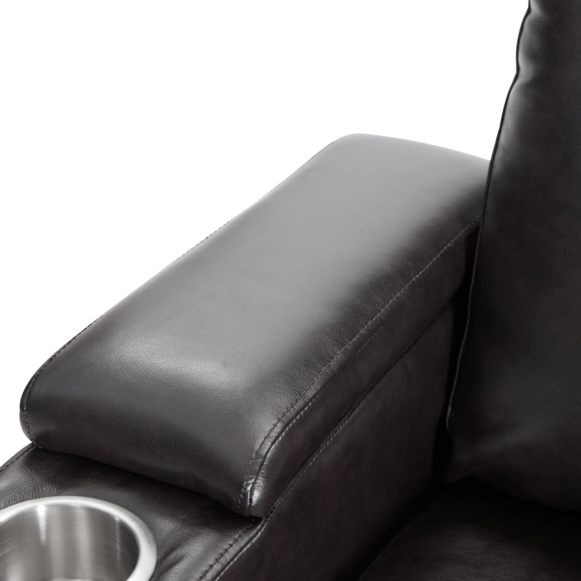 Power Motion Recliner with USB Charging Port, Hidden Arm Storage, and 360° Swivel Tray Table, Black PU Leather