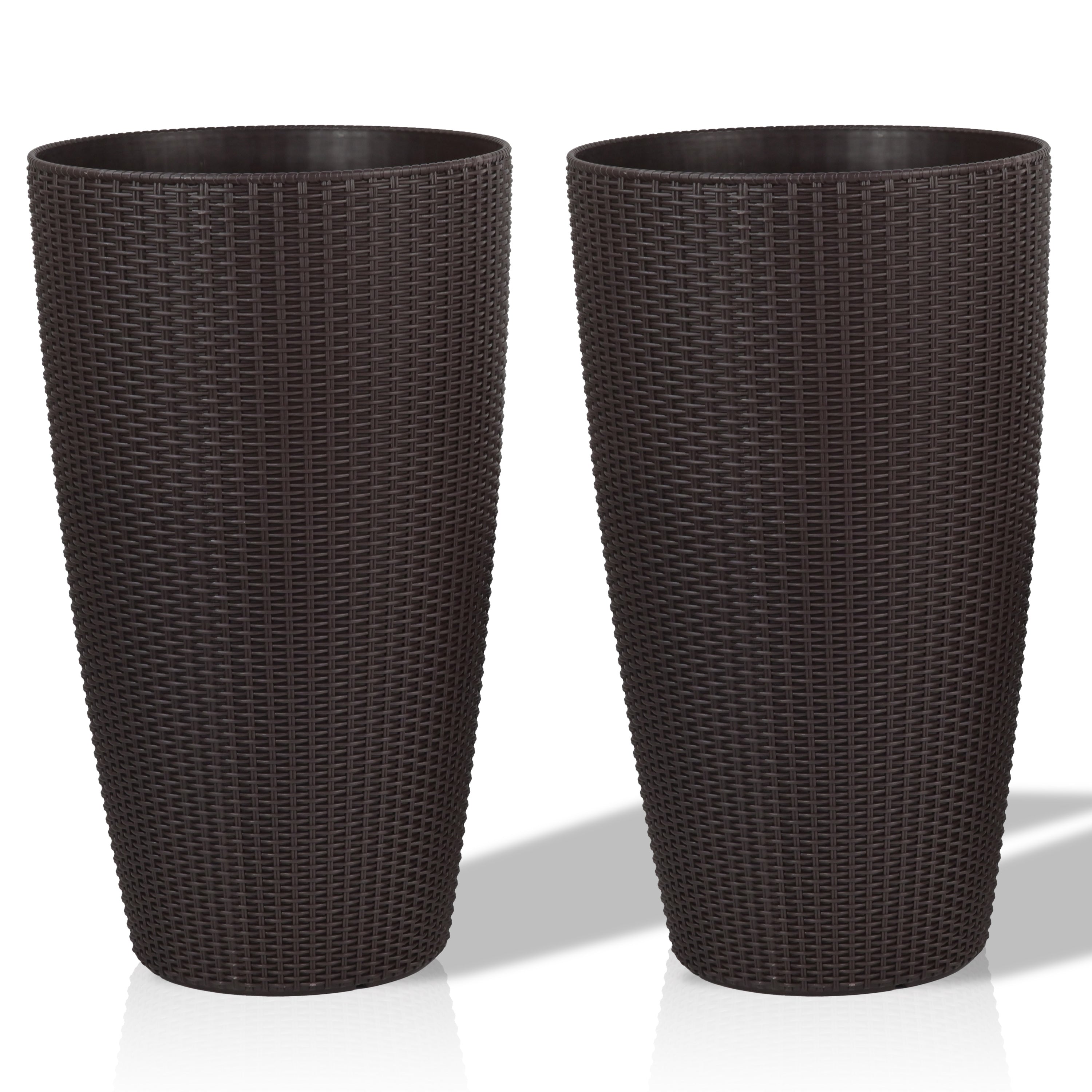 Indoor/Outdoor Modern The appearance is made of imitation rattan Design Planter,22.5 inch Brown Plastic Large Plant Pot With Automatic Watering System for Home and Garden  (Brown, 22.5 inch - 2 Pack)