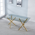 Rectangular Tempered Glass Dining Table with Double Stainless Steel Base, Modern Dining Room Interior Design, For 6 People