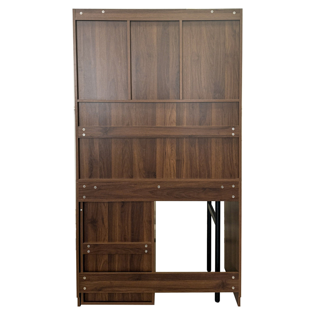 Computer Desk with glass door for Home Office or Study desk,  Bookshelf & Hutch, Computer Desk with 90 Degree Rotating Desktop,Large Working Space