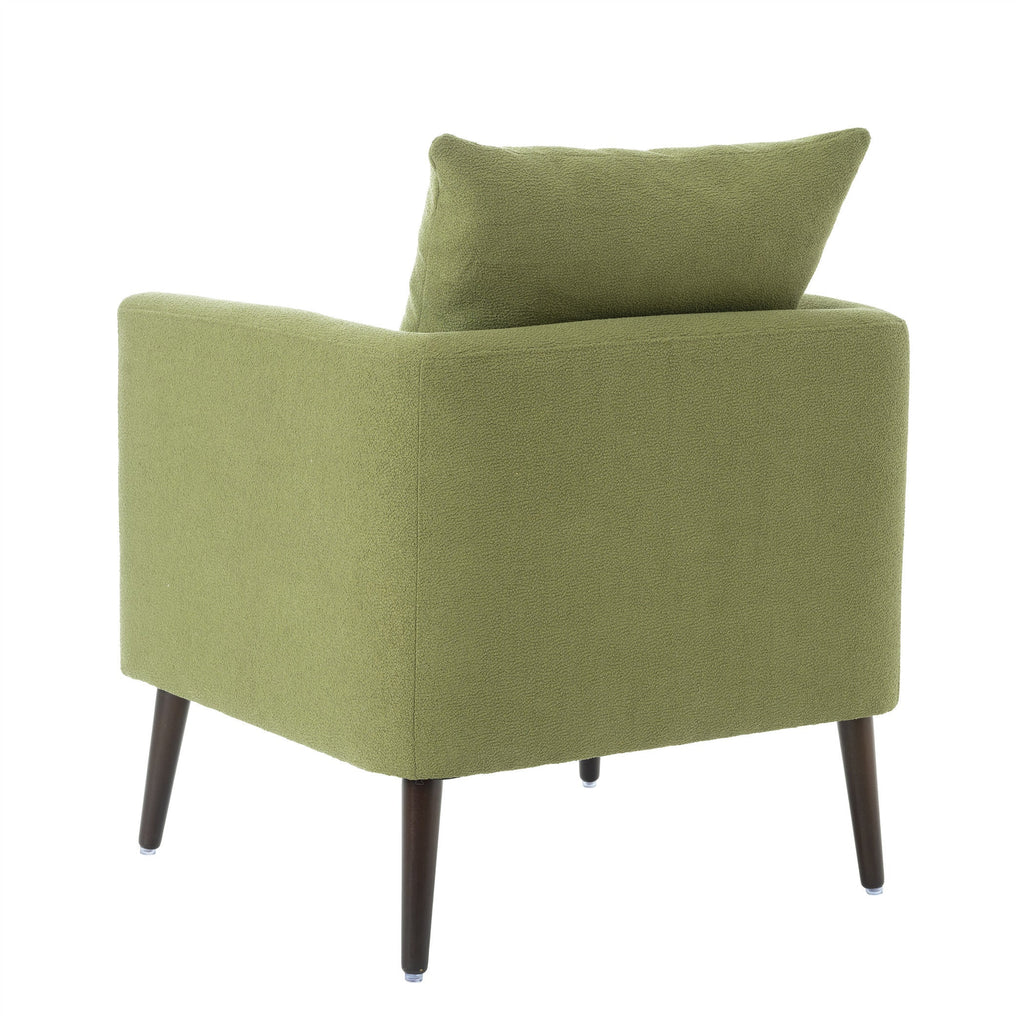 Modern Fabric Accent Chair, Upholstered Armchair for Living Room, Mid Century Fabric Lounge Chair w/Pillow, Comfortable Reading Chair with Wood Legs for Living Room, Bedroom, Reception Room (Olive)