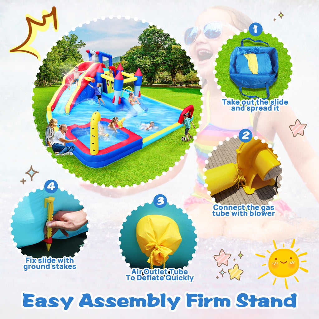 Inflatable 10 in1 slide water park  bouncing house garden with splash pool & water gun & basketball & climbing wall & dual pools & soccer