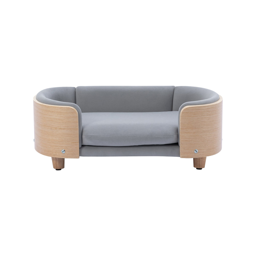 Scandinavian style Elevated Dog Bed Pet Sofa With Solid Wood legs and Bent Wood Back, Velvet Cushion,Small Size