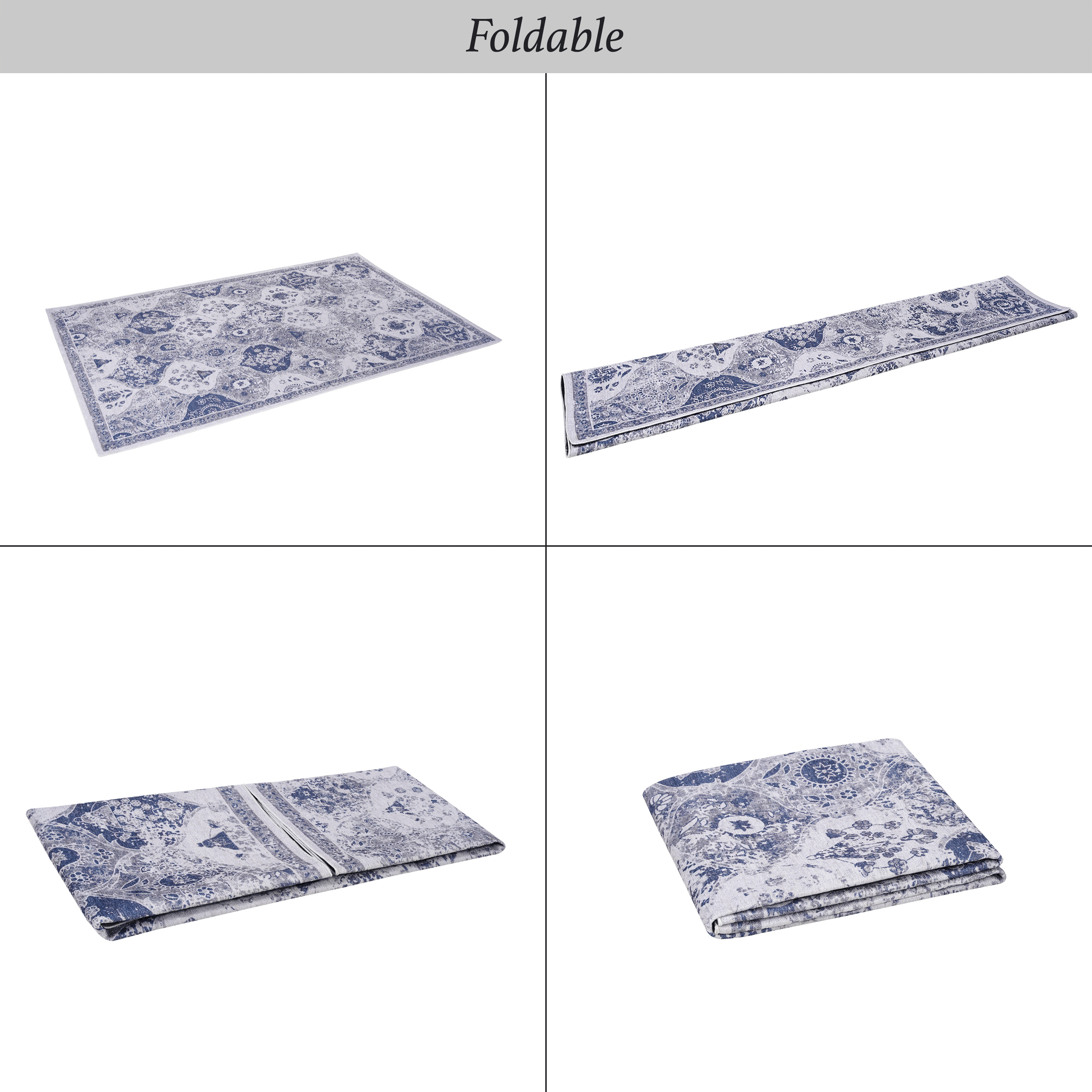 LOOM & LUXE Blue Area Rug 5x8, Washable Rug, Low-Pile, Non-Slip, Non-Shedding, Foldable, Kid & Pet Friendly - Area Rugs for living room, bedroom, kitchen (Blue, 5' x 8')