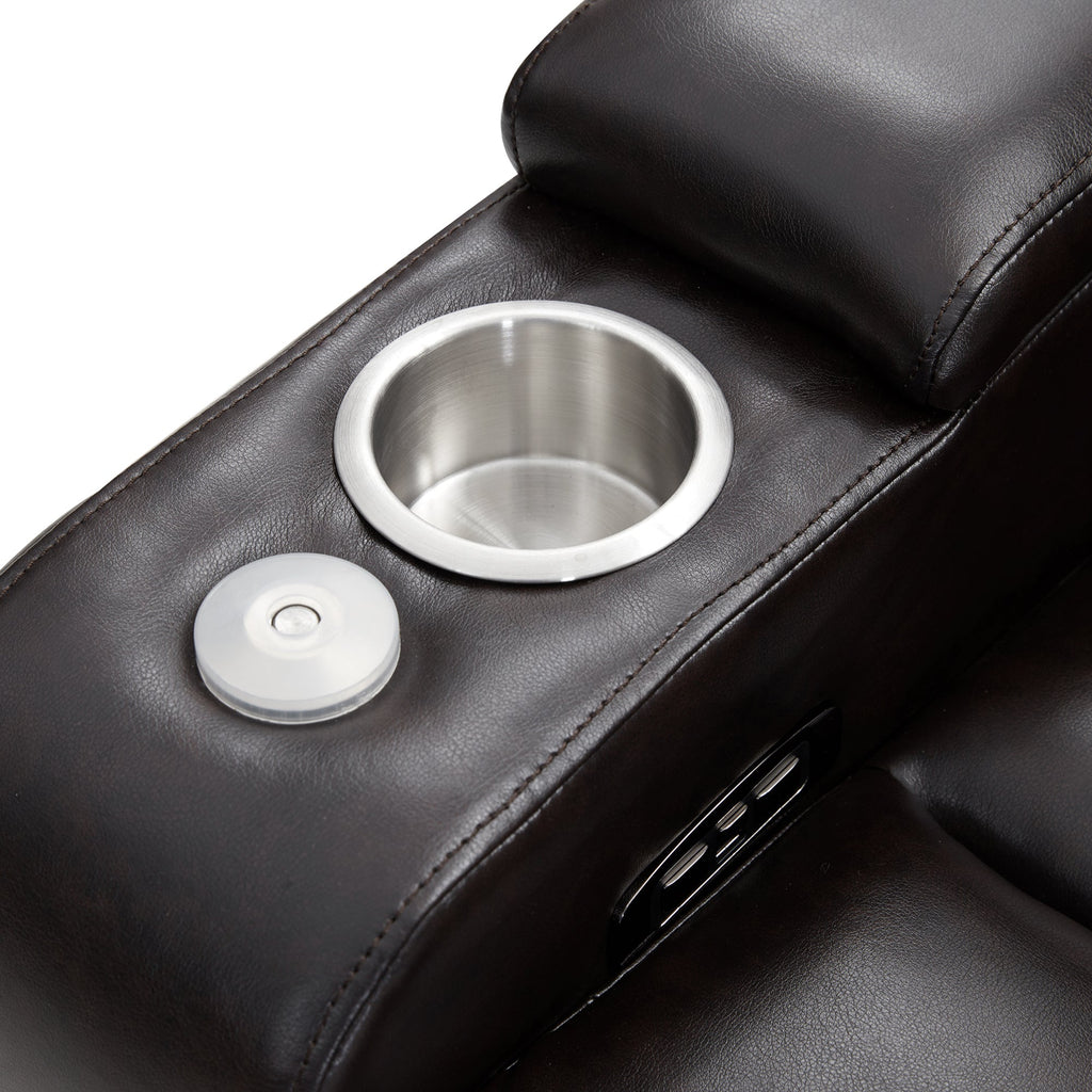 Power Motion Recliner with USB Charging Port, Hidden Arm Storage, and 360° Swivel Tray Table, Black PU Leather