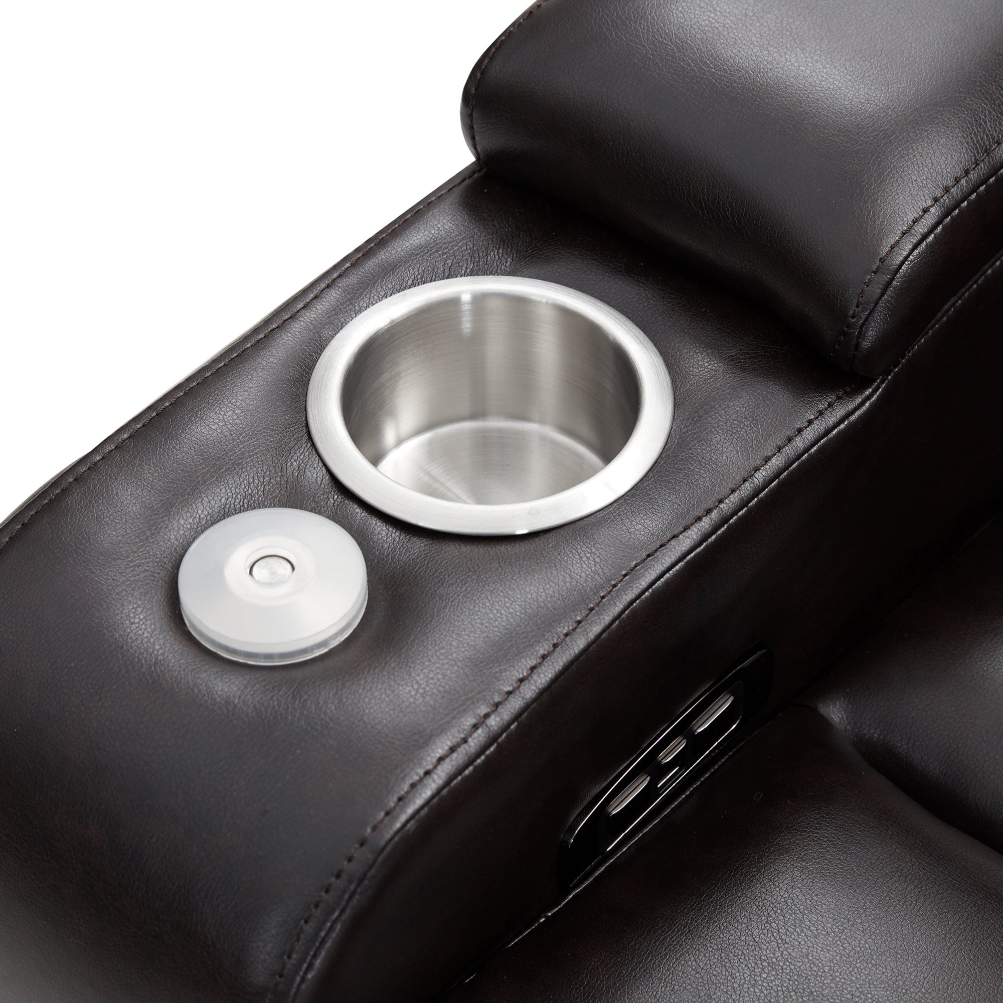 Power Motion Recliner with USB Charging Port, Hidden Arm Storage, and 360° Swivel Tray Table, Black PU Leather
