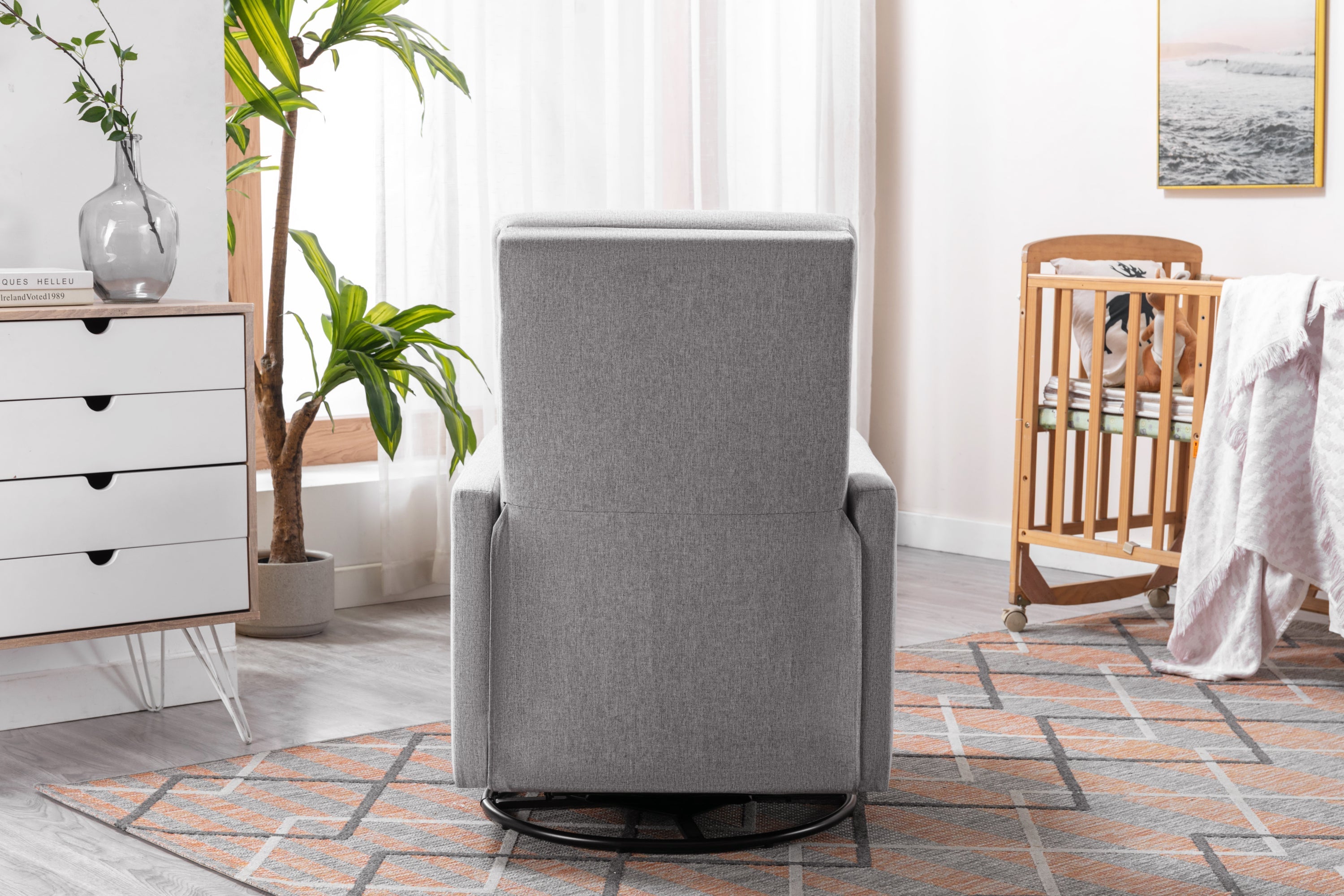 Modern Upholstered Rocker Nursery Chair Plush Seating Glider Swivel Recliner Chair, Gray Linen